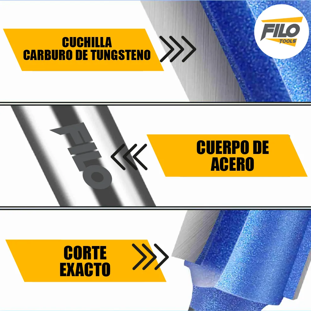 Broca Acanaladora Router Diámetro 3/8" Zanco 1/4" Corte 30 mm