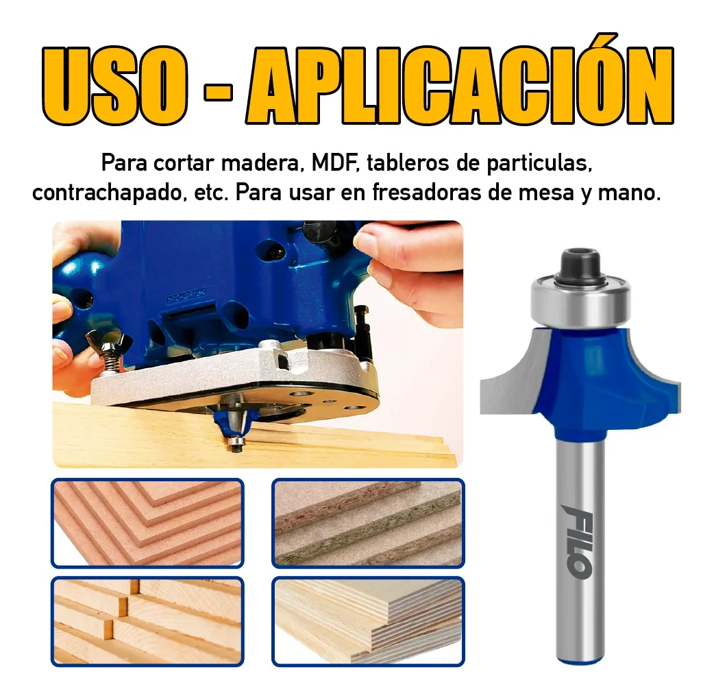 Broca Para Router 1'' Rebajadora de Madera Redondeadora 1 Pieza