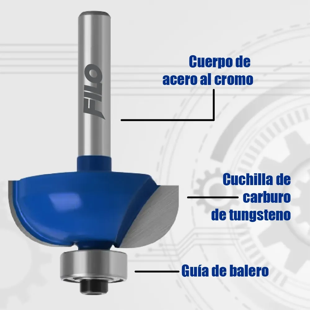 Broca Para Router 1 1/2'' Rebajadora de Madera Cuarto Bocel 1 Pieza