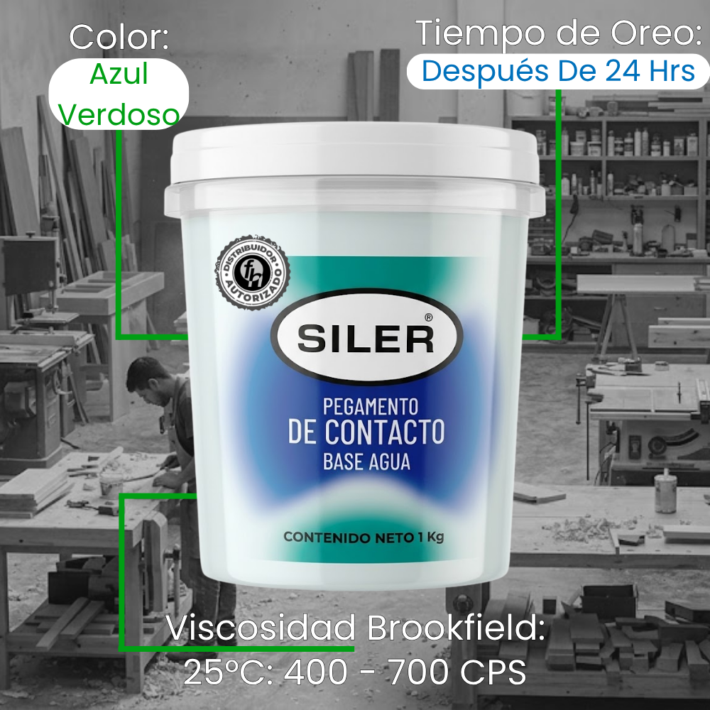 Pegamento De Contacto Base Agua Siler 1 Litro Azul Verdoso