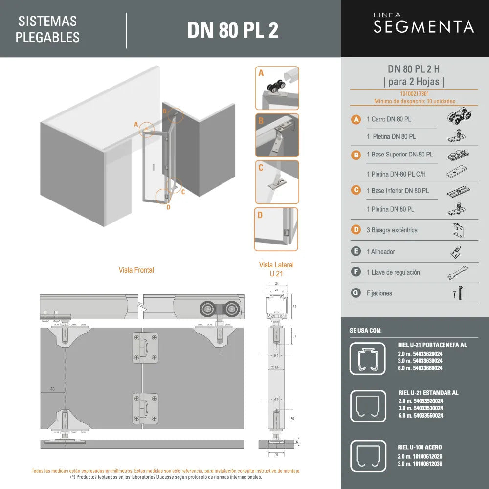 Sistema Dn80 Pl Para Puerta Closet Plegable 2 Hojas Ducasse