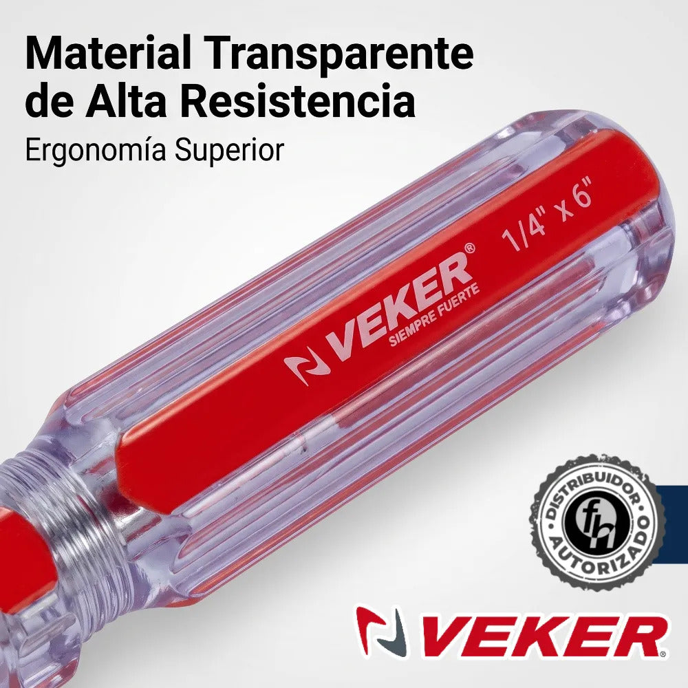Desarmador Plano Magnético Mango PVC 1/4x6'' Veker 12209 Herramienta Multiusos Destornillador de Precisión Mango PVC Punta Magnética (Copia) (Copia) (Copia)