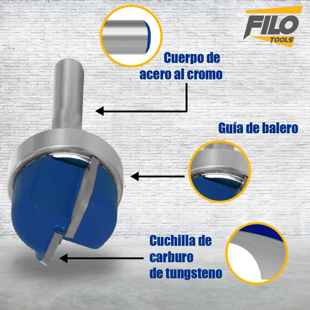 Broca Para Router 1'' Rebajadora de Madera Media Caña 1 Pieza