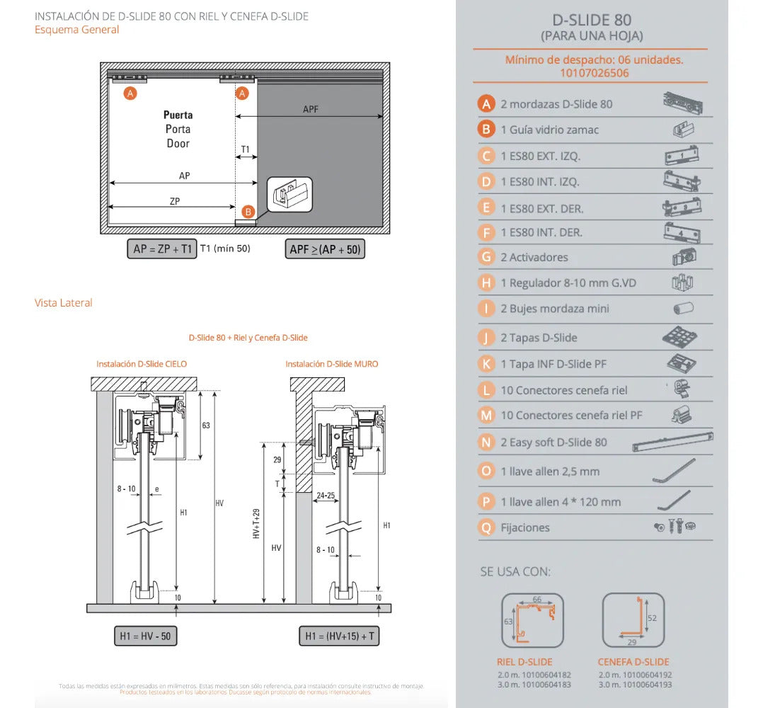 Sistema Carretilla Puertas De Vidrio D Slide 80 Kit Ducasse