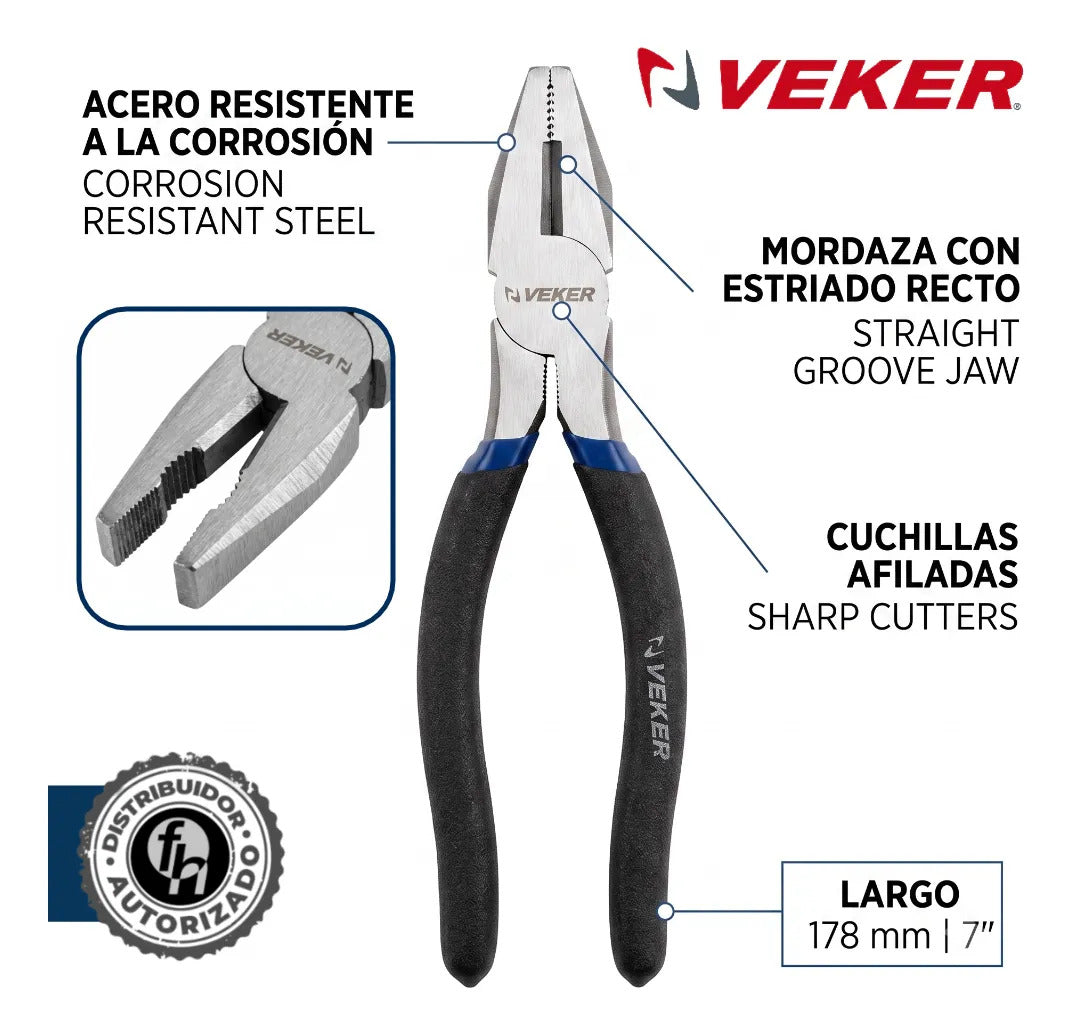 Pinza Electricista Con Pelacables Para Corte 7" Veker 12673