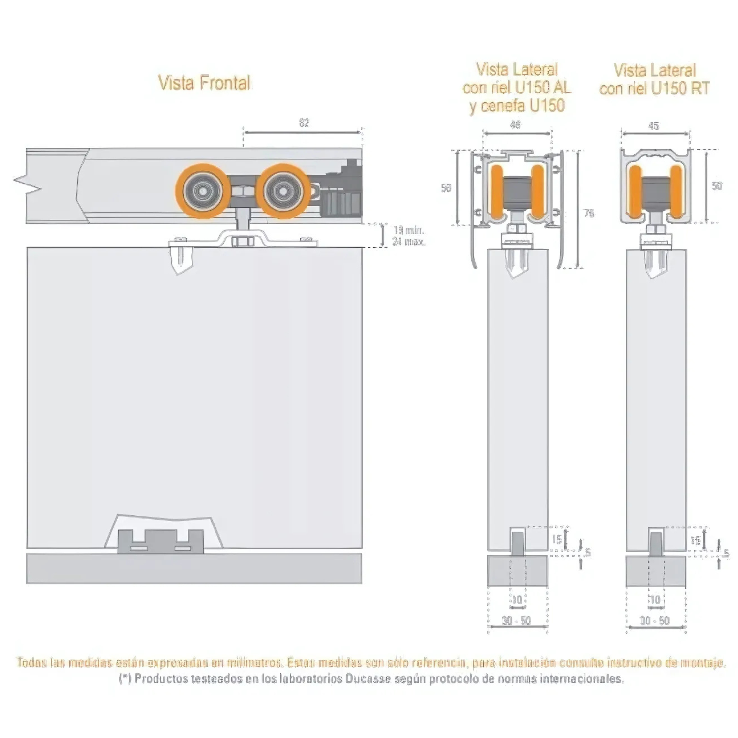 Sistema De Rodamiento Aéreo Para Puerta "DN150-CF" Ducasse