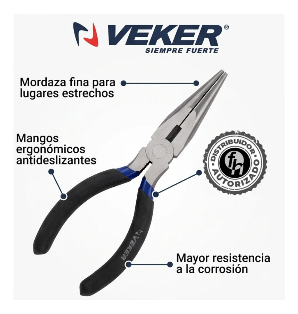 Pinza De Punta Y Corte Multiusos Mango Comfort 6'' Veker 12670 Alicate De Punta