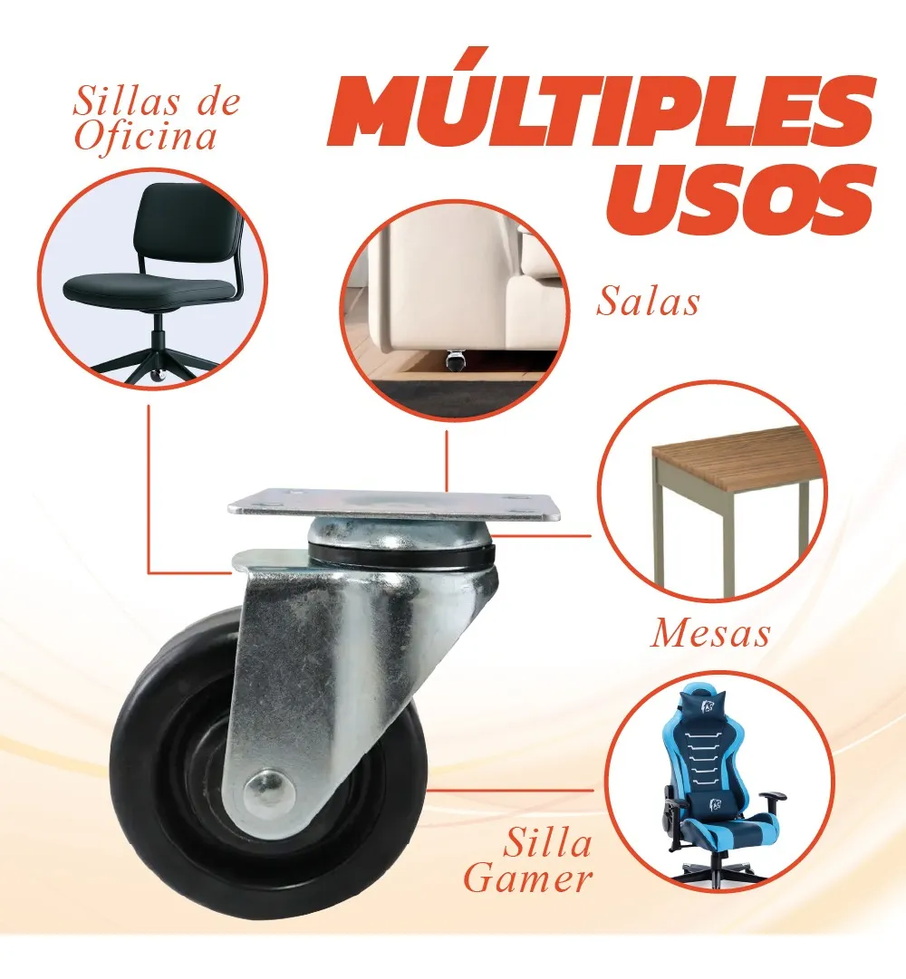 Rodaja Rueda Giratoria Hule 65 mm Con Balero y Placa 1 Pieza