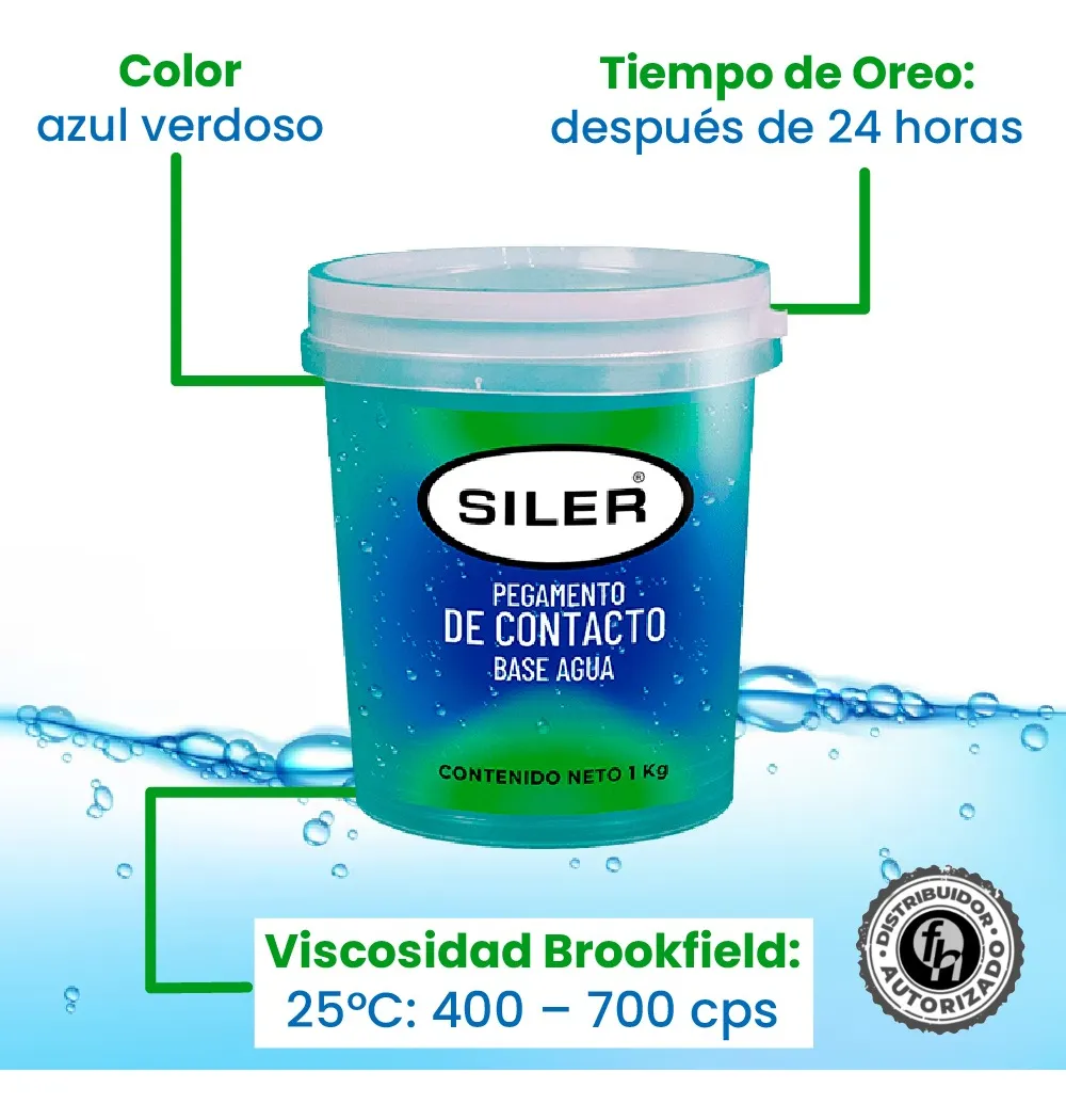 Pegamento De Contacto Base Agua Siler 1 Litro Azul Verdoso