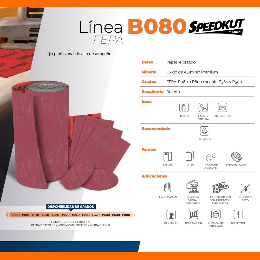 Disco Lija Speedkut Gripit 5" Ciego Grano 80 Fandeli 100 Piezas 73173