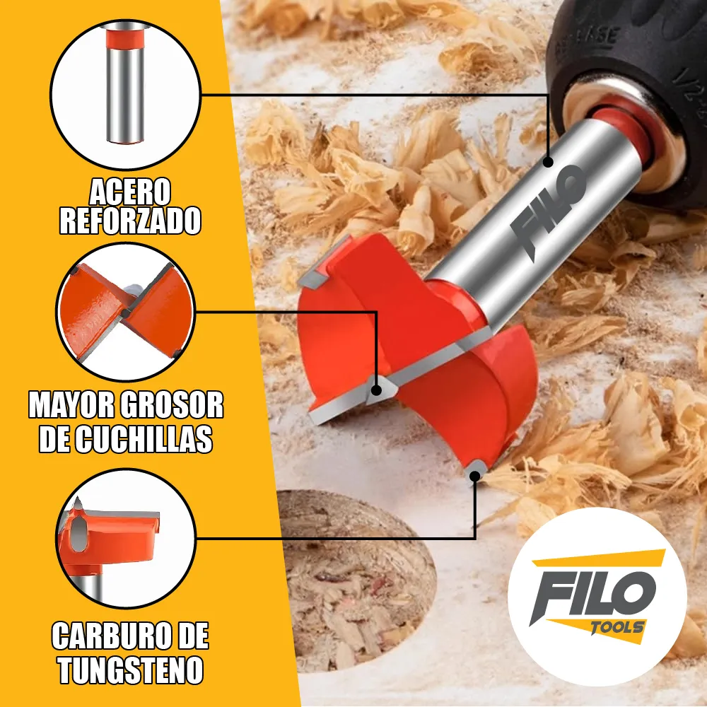 Broca Tipo Forstner Para Madera Carburo De Tungsteno 26 y 35 mm