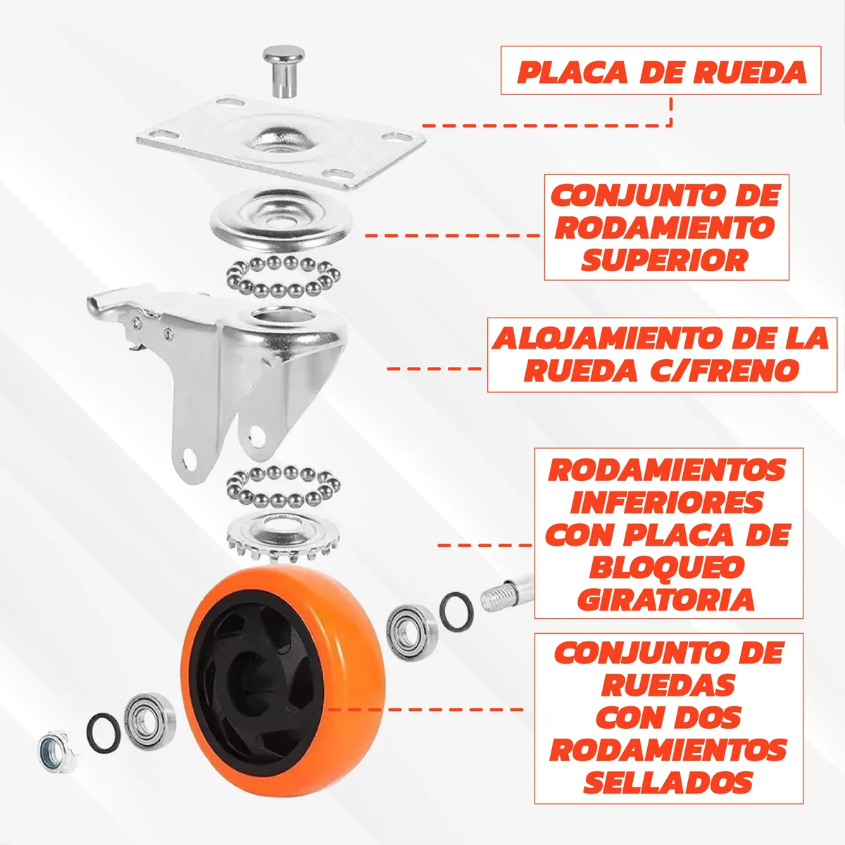 Rodaja Giratoria Rueda 50 mm Con Freno Doble Balero Galvanizada