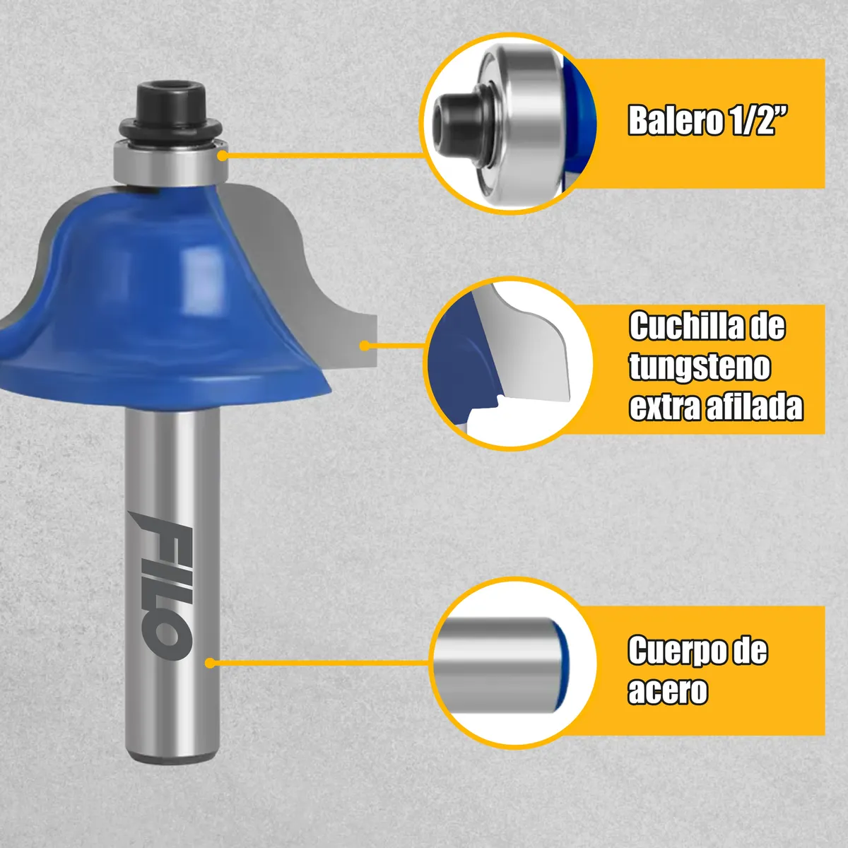 Set 3 Piezas Broca Para Router Rebajadora de Madera Romana