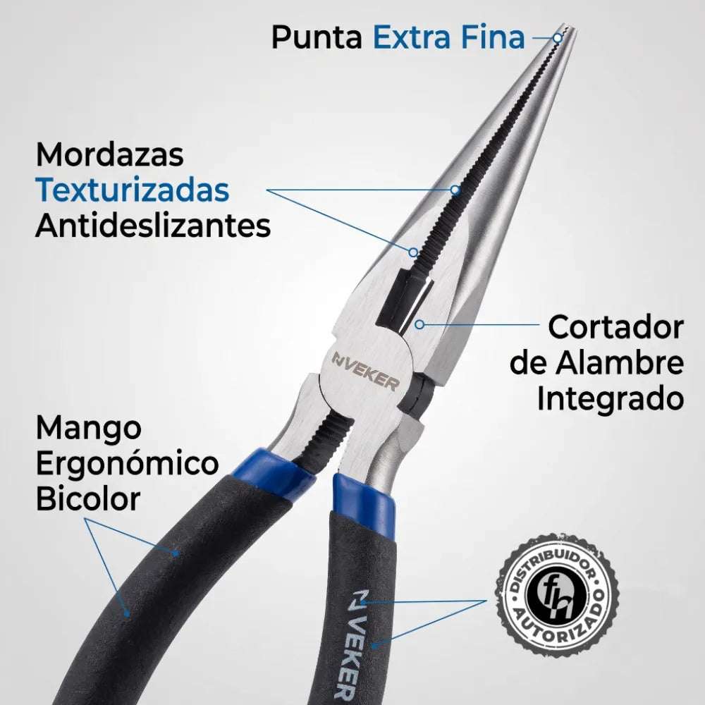 Pinza Punta Y Corte Multiusos Mango Aislado 7'' Veker 12671 Alicate De Punta
