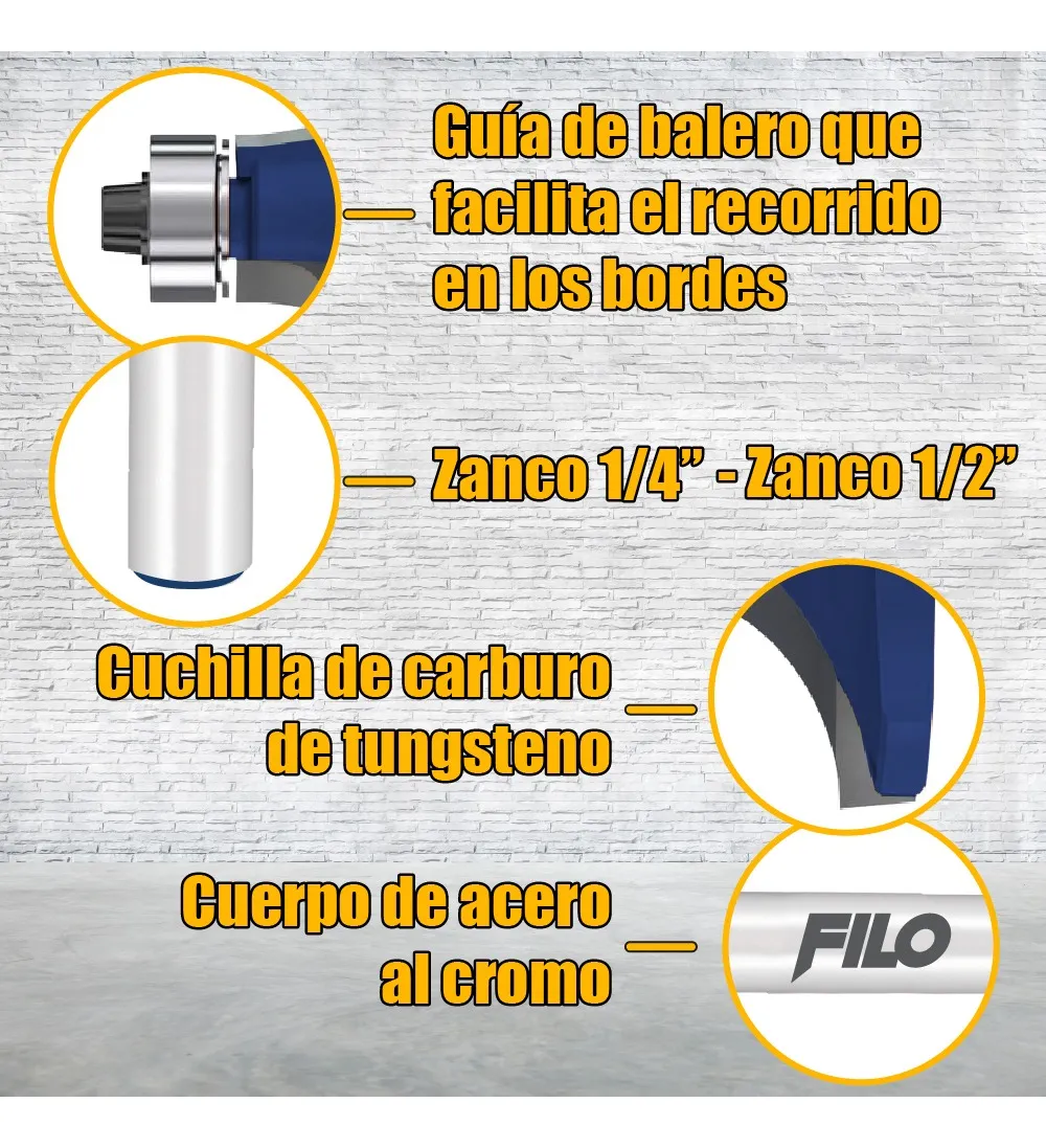 Set 4 Piezas Broca Para Router Rebajadora de Madera Moldura