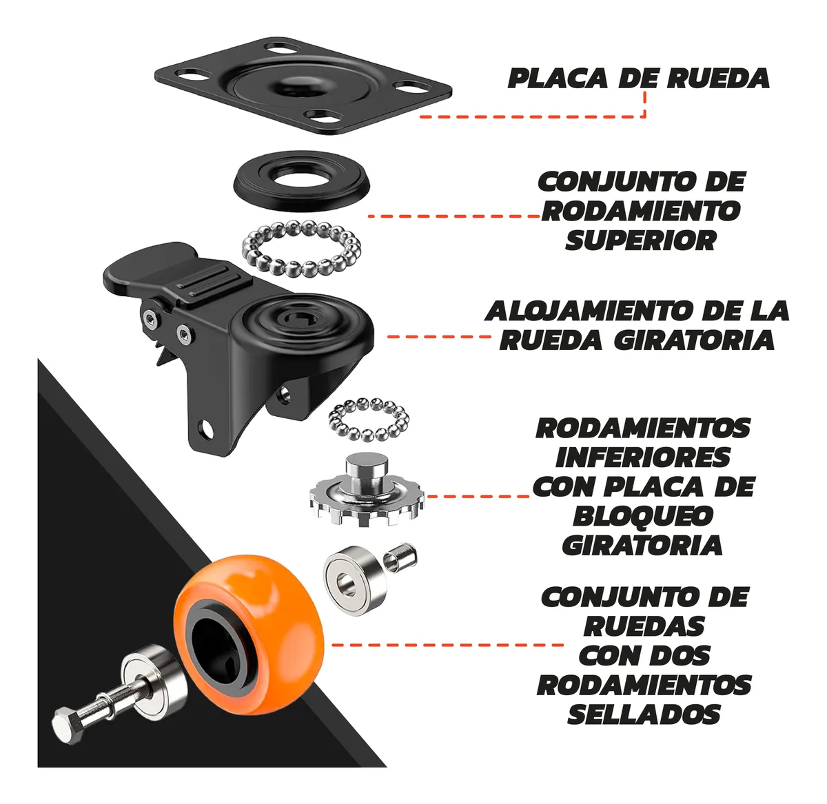 Rodaja Giratoria Rueda 40 mm Con Freno Doble Balero