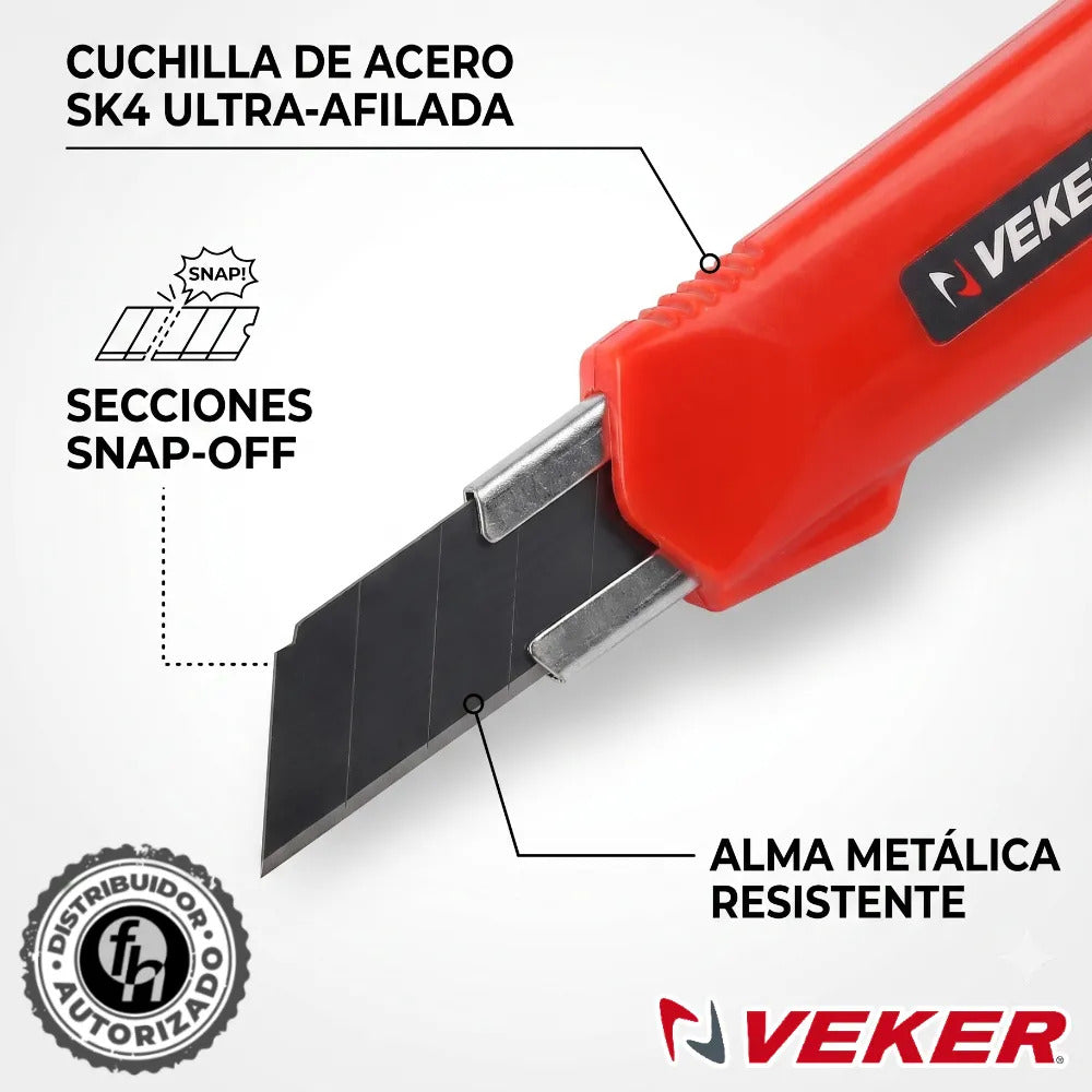 4pzs Cutter Profesional 18mm 6pulg Reforzado Uso Rudo Veker 12195