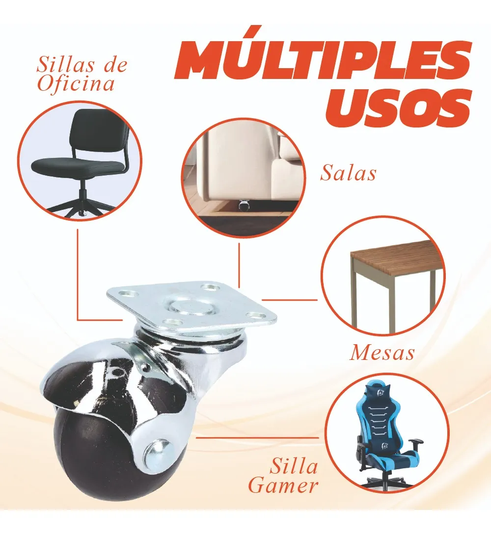 Rodaja Bola Giratoria 50 mm Con Placa Hule Negro