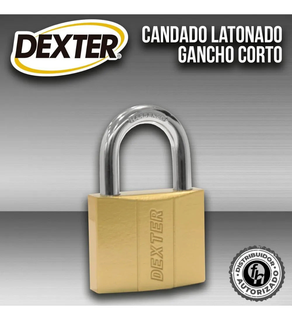 Candado Hierro Latón 30 mm Gancho Corto Dexter Dorado Alta Seguridad Anti Palanca (Copia)