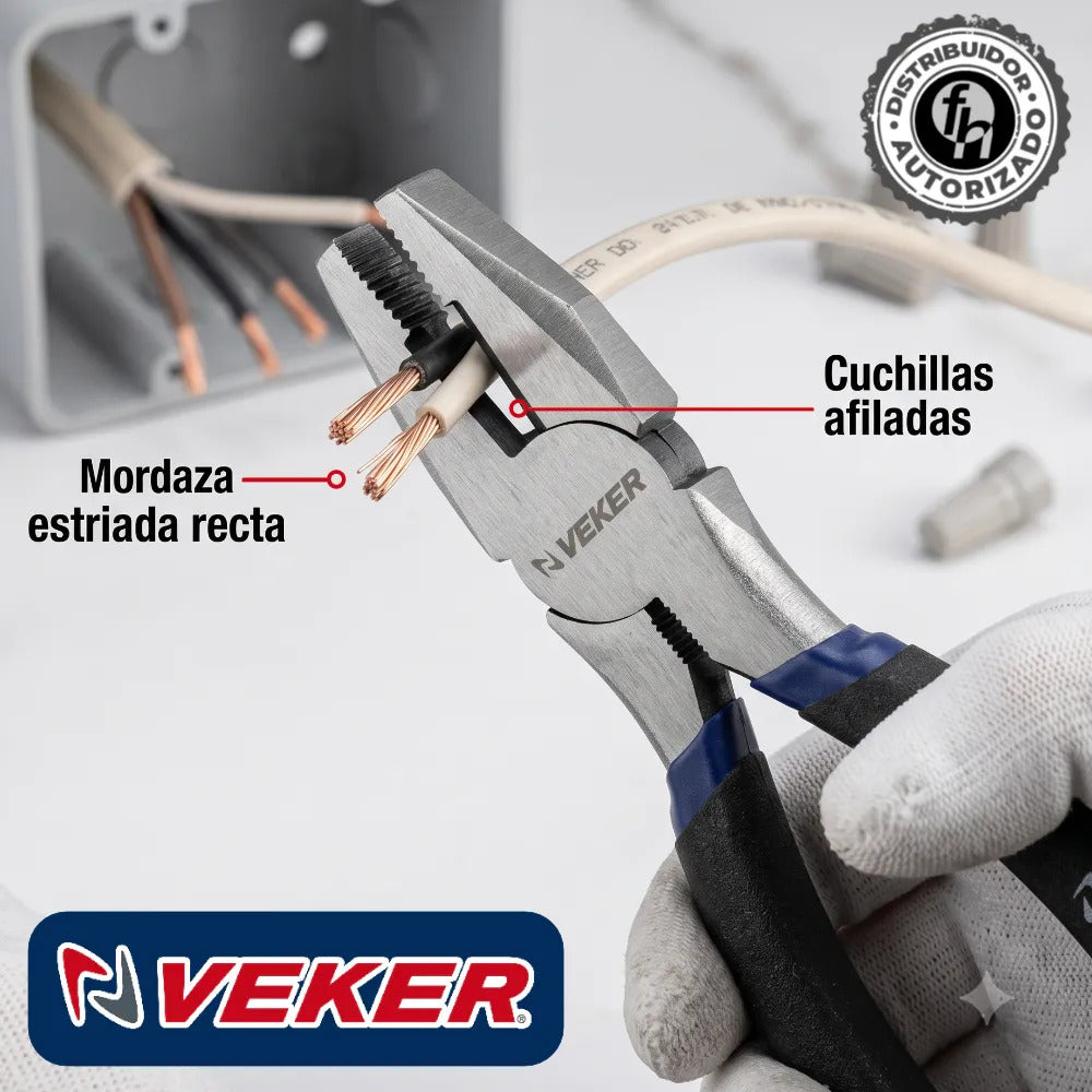 Pinza Electricista Con Pelacables Para Corte 8'' Veker 12674