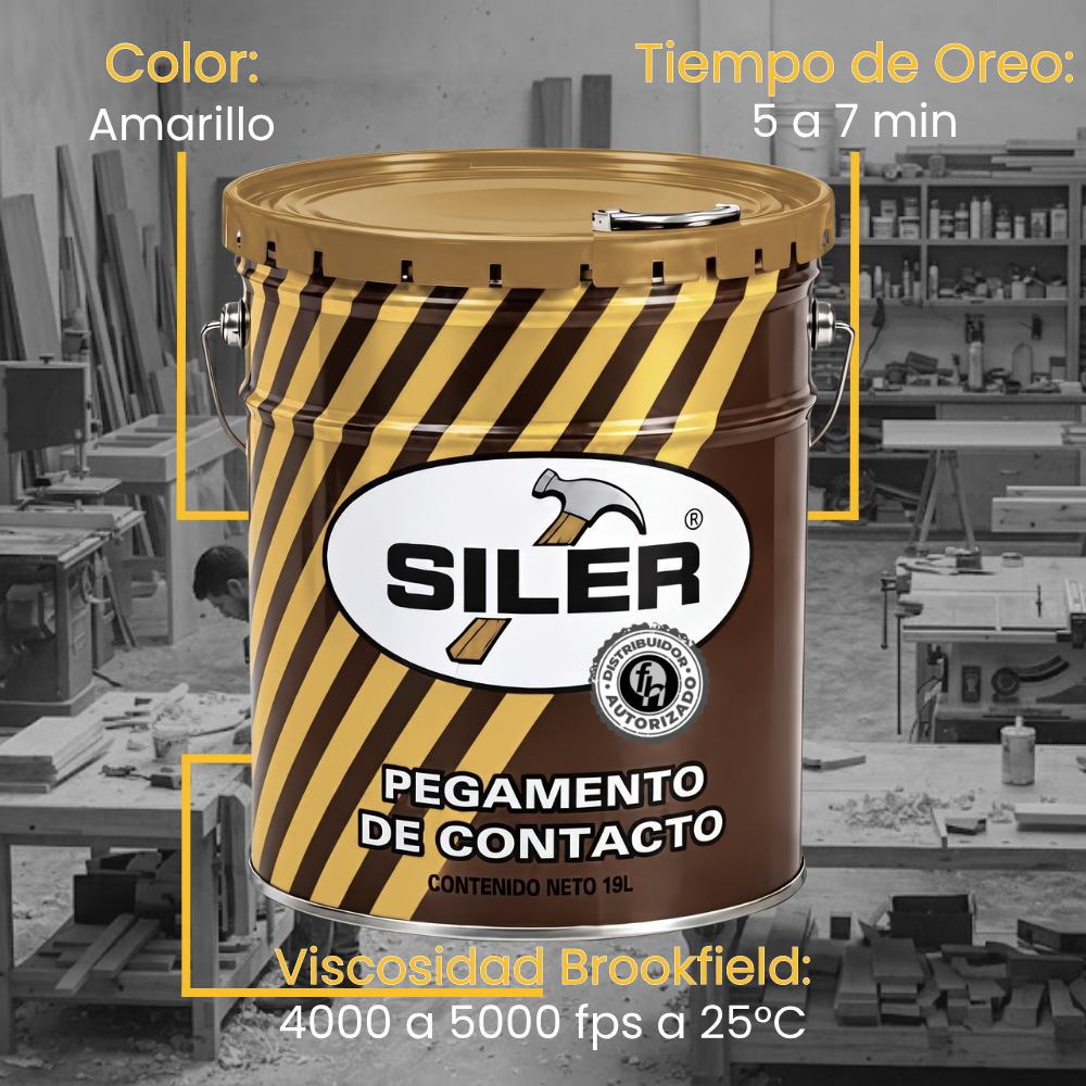 Pegamento Universal De Contacto Amarillo Siler Línea Dorada Cubeta 19 Litros