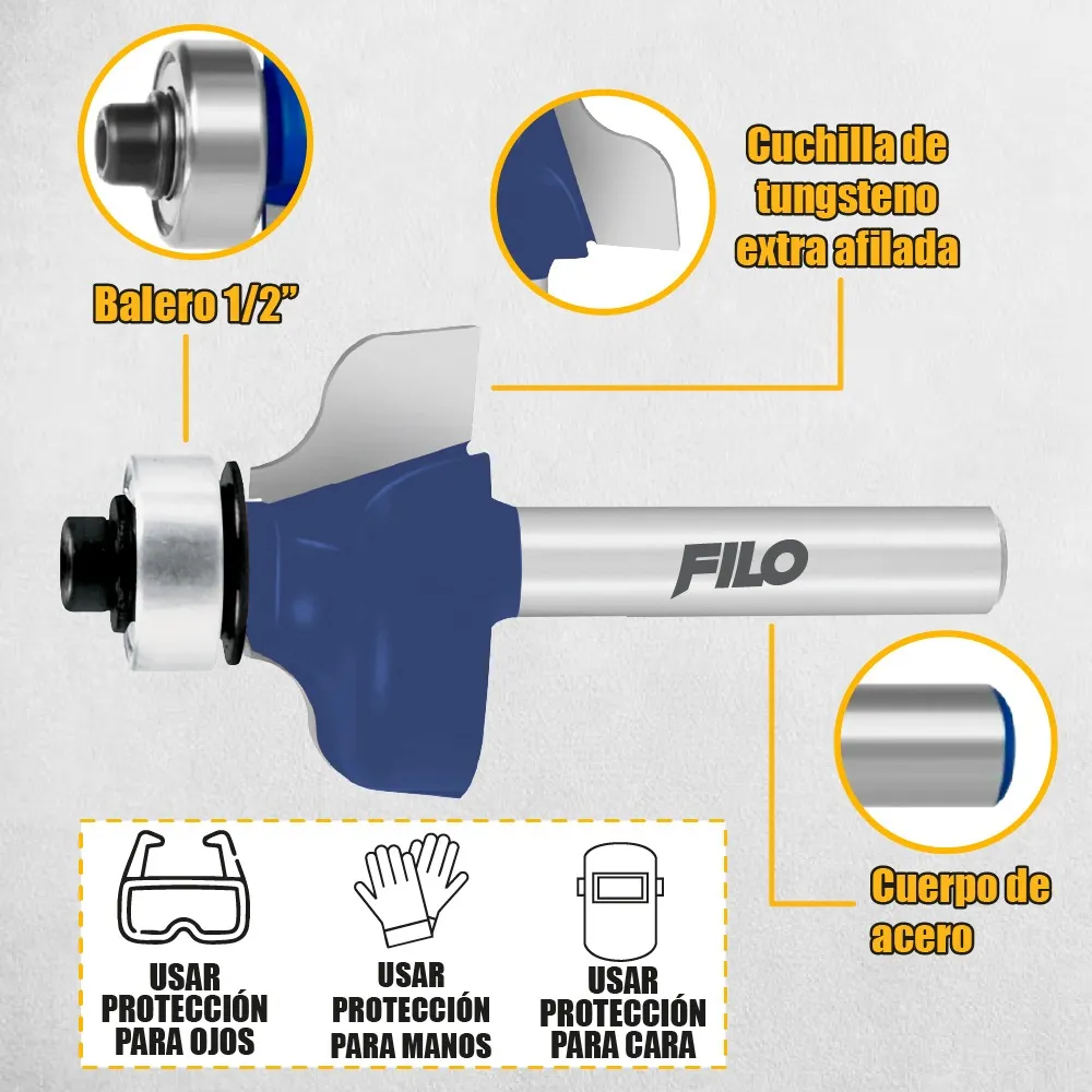 Broca Para Router 1 1/2'' Rebajadora de Madera Pecho Paloma con Balero 1 Pieza
