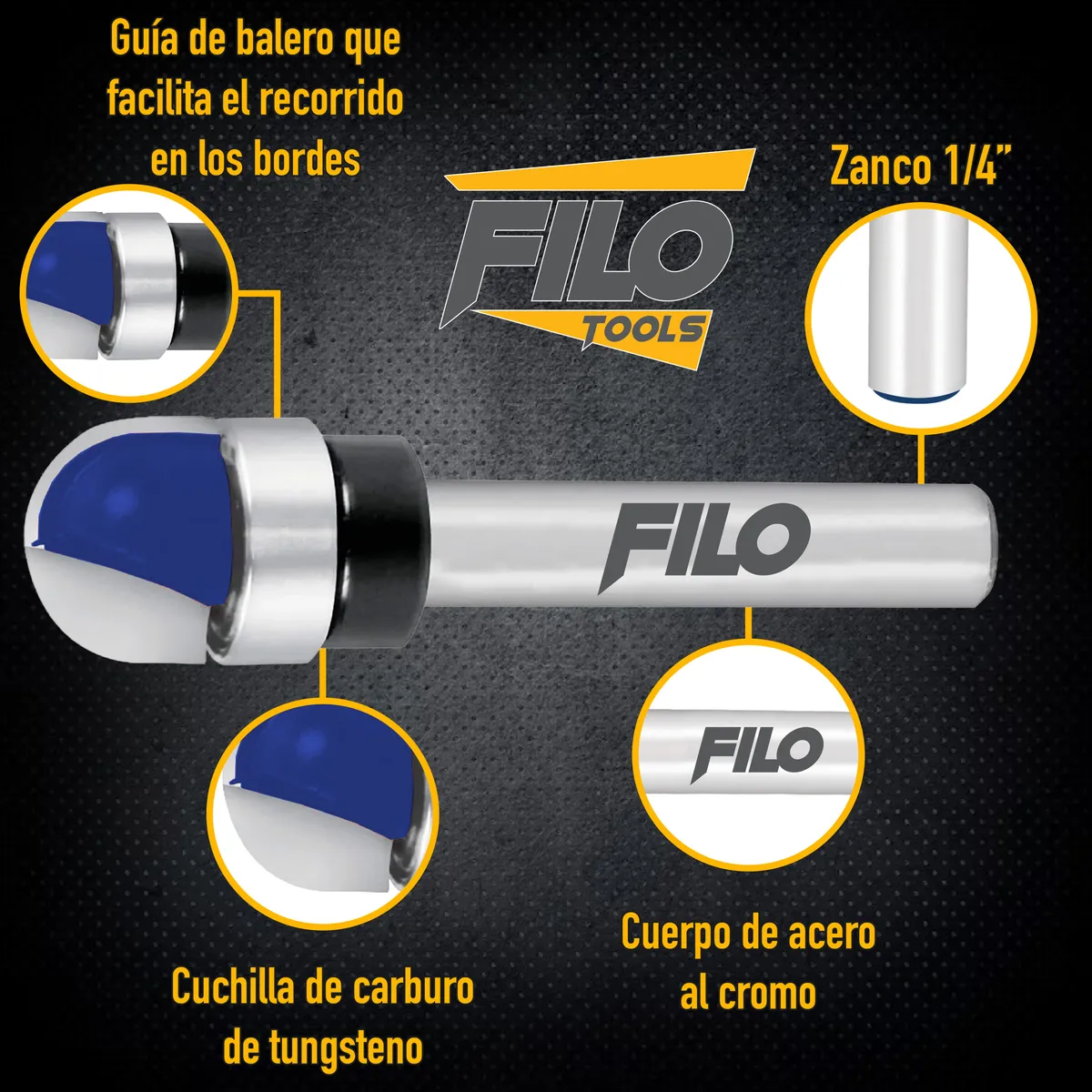 Set 3 Piezas Broca Para Router Rebajadora de Madera Media Caña