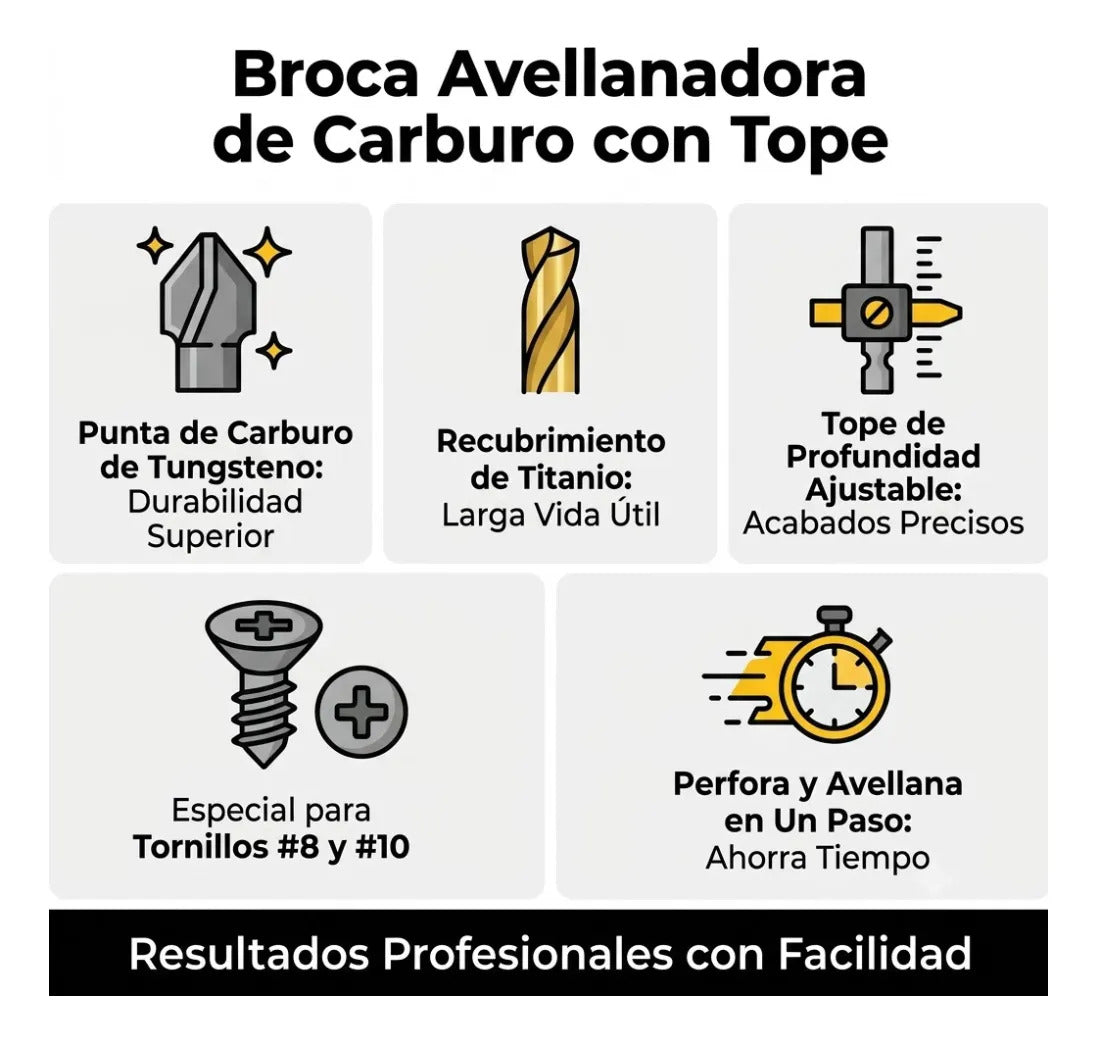 Avellanador Carburo Con Tope De Profundidad Y Broca Titanio