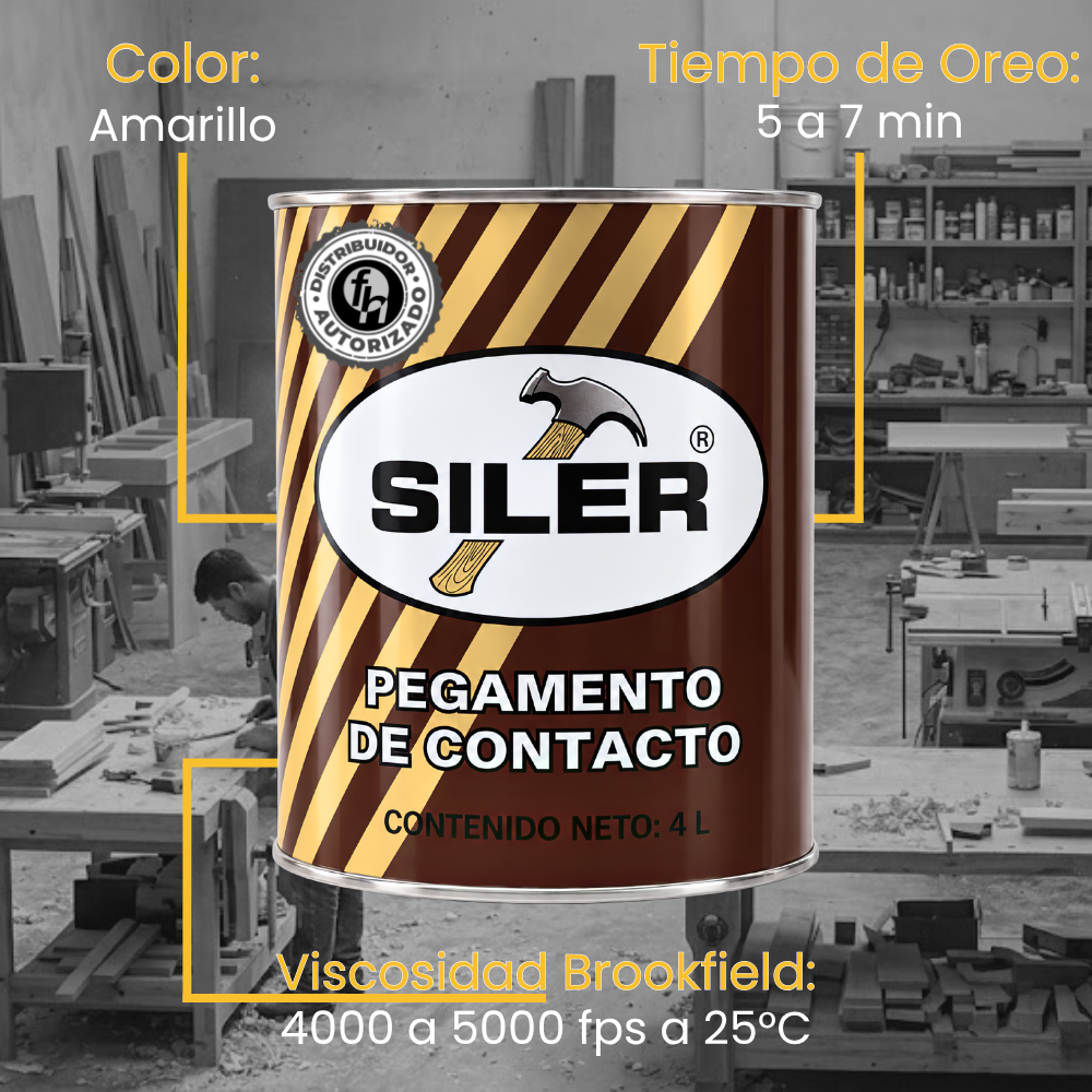 Pegamento Universal De Contacto Amarillo Siler Línea Dorada 4 Litros