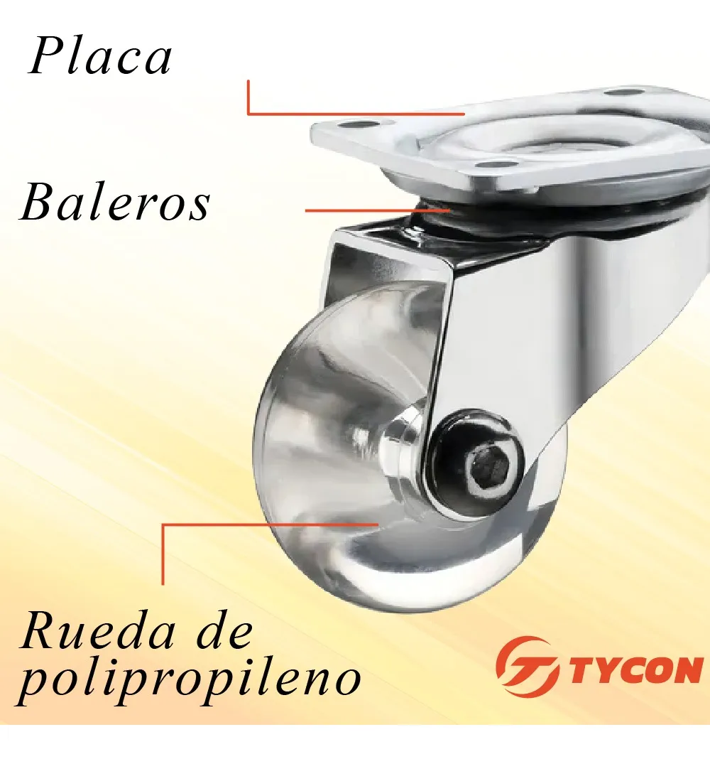 Rodaja Rueda Transparente 35 mm Con Placa Sin Freno 1 Pieza