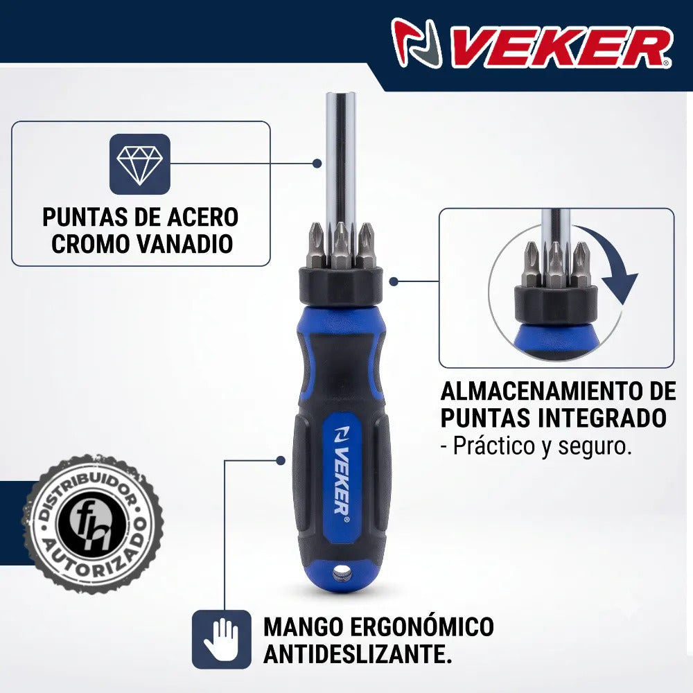 Juego Desarmador Con 6 Puntas Intercambiables Veker 12220 Multipunta Herramienta Multiusos Destornillador de Precisión