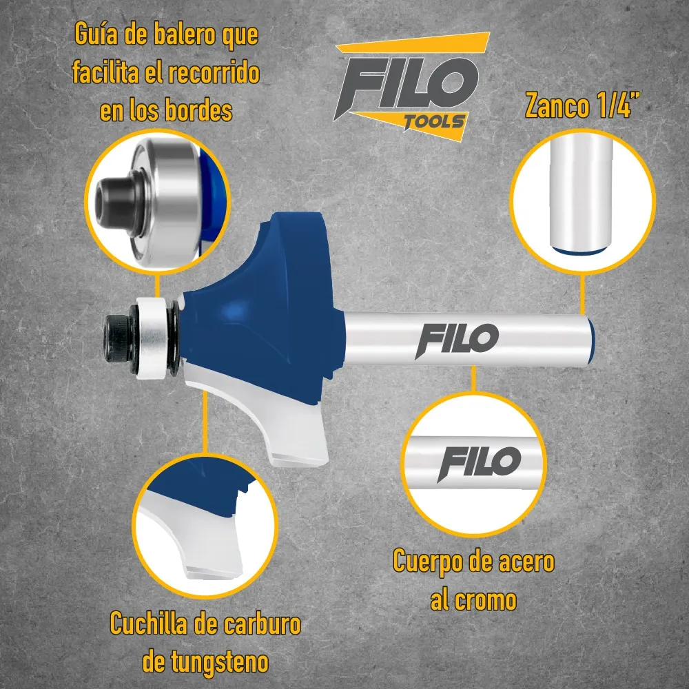 Broca Para Router 1 1/2'' Rebajadora de Madera con Moldura 1 Pieza