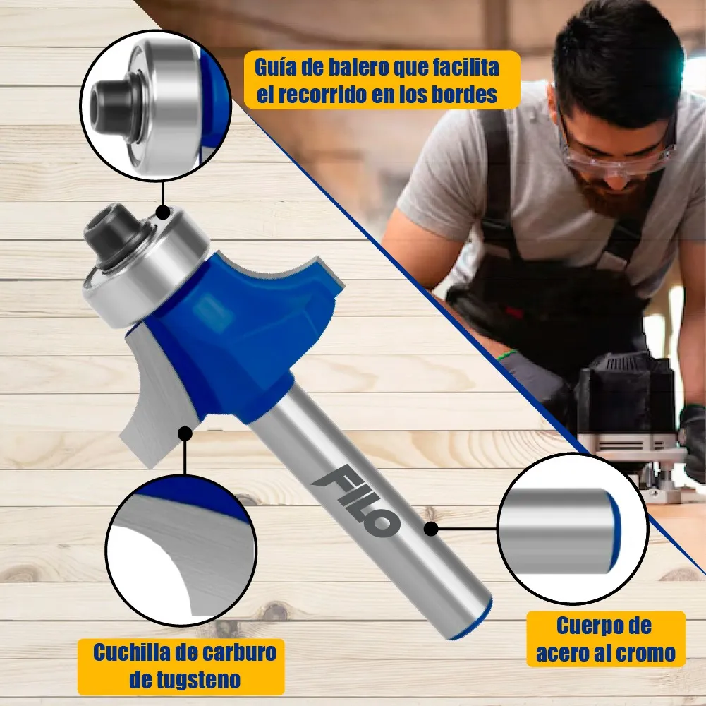 Broca Para Router 1'' Rebajadora de Madera Redondeadora 1 Pieza
