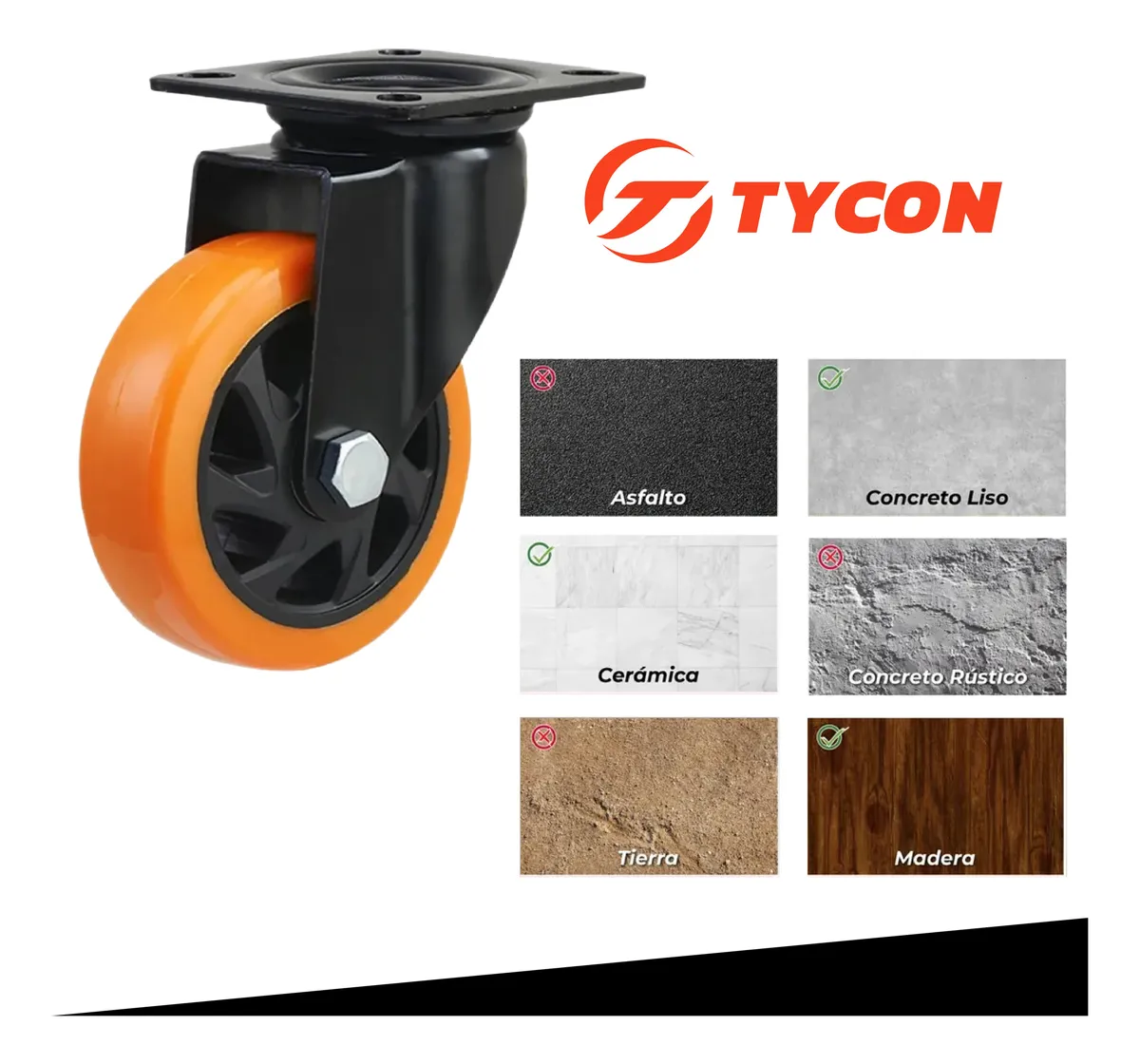 Rodaja Giratoria Rueda 100 mm Doble Balero Tycon Naranja