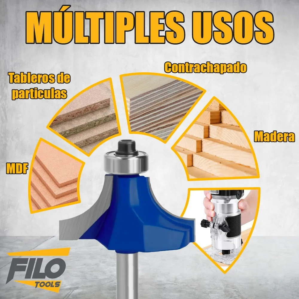 Set 5 Piezas Broca Para Router Rebajadora de Madera Redondeadora