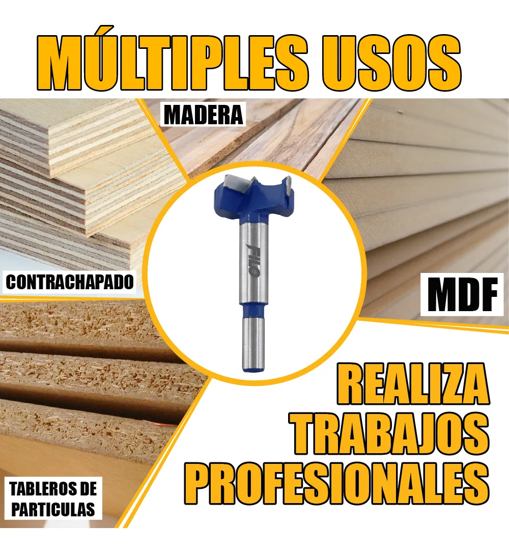 Broca Tipo Forstner Para Madera 35 mm Carburo De Tungsteno + 5 Pares Bisagra