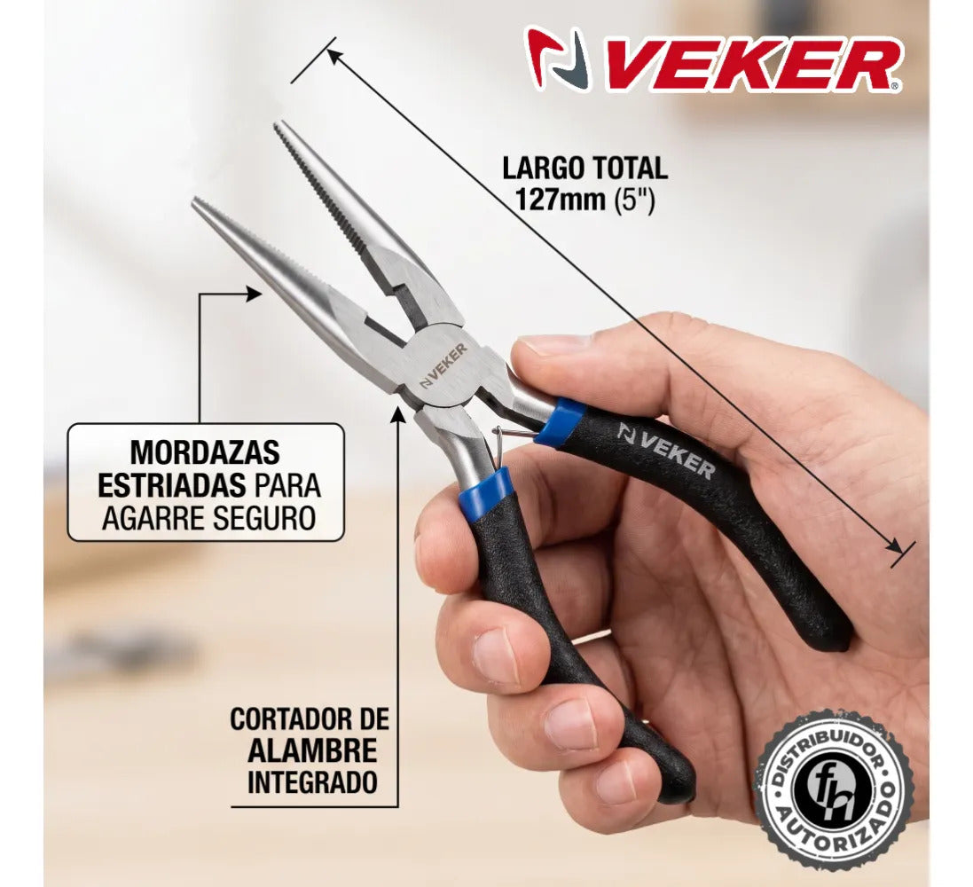 Mini Pinza De Punta Y Corte Electricista 5" Pulgadas Veker 12663 Alicate De Punta