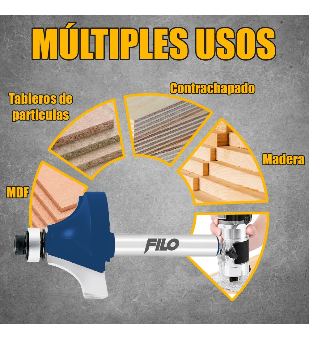 Broca Para Router 1 1/2'' Rebajadora de Madera con Moldura 1 Pieza