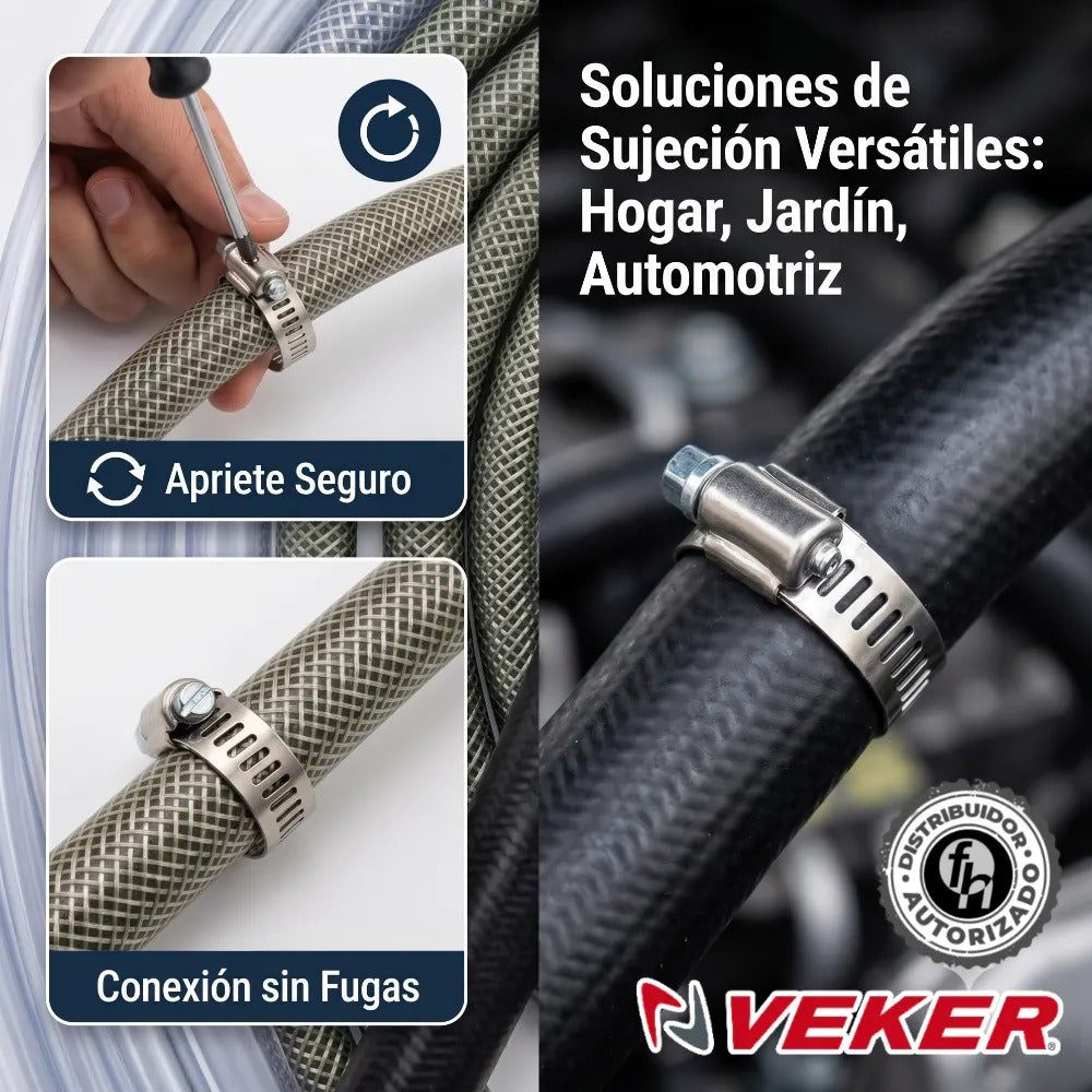 Abrazadera Reforzada 12585 Acero Inox 1/2 - 3/4 Veker 10pzs
