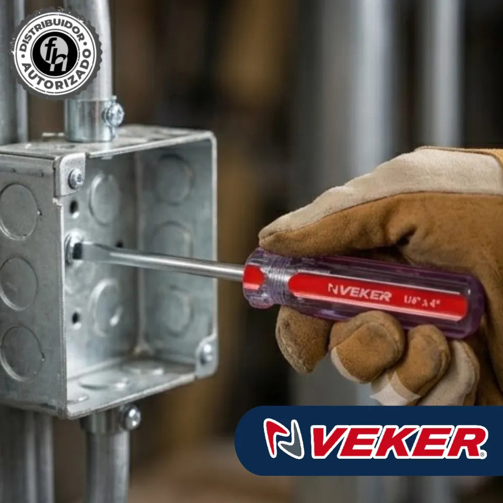 Desarmador Plano Magnético Mango PVC 1/4x4'' Veker 12208 Herramienta Multiusos Destornillador de Precisión Mango PVC Punta Magnética (Copia) (Copia)