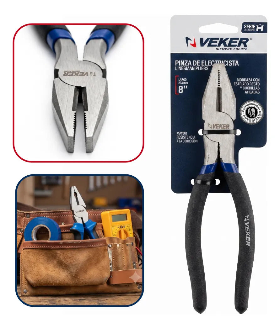 Pinza Electricista Con Pelacables Para Corte 8'' Veker 12674