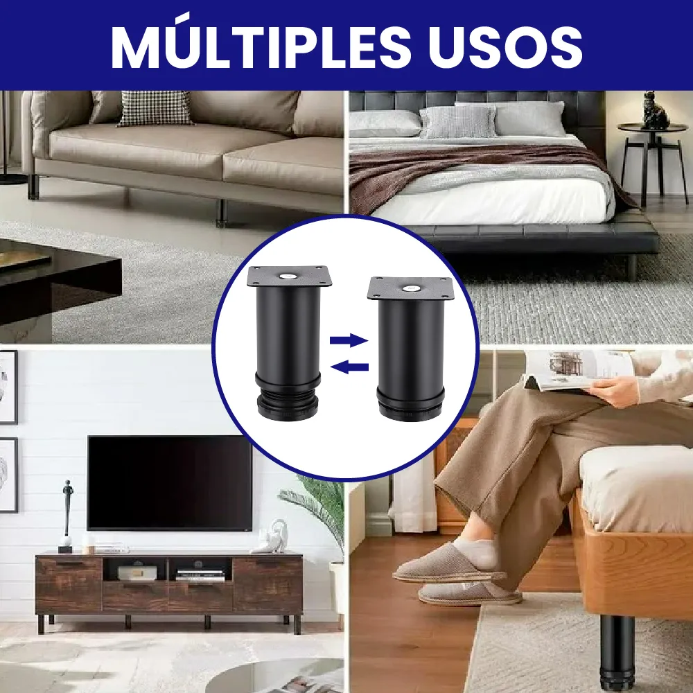 Patas Para Sofá Altura Ajustable 120-130 mm Con Tornillos 4 Piezas Negro Mate