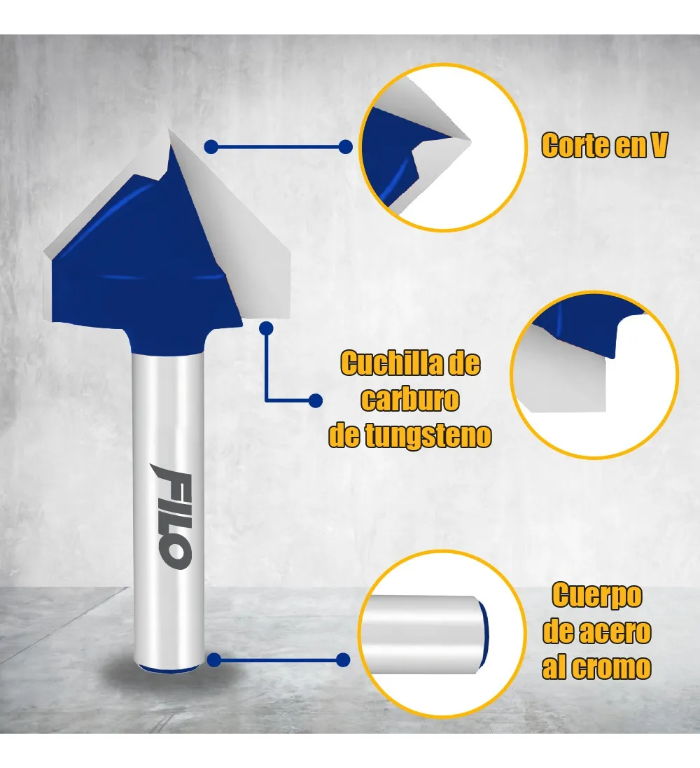 Broca Para Router 90° Rebajadora de Madera Corte V 1 Pieza