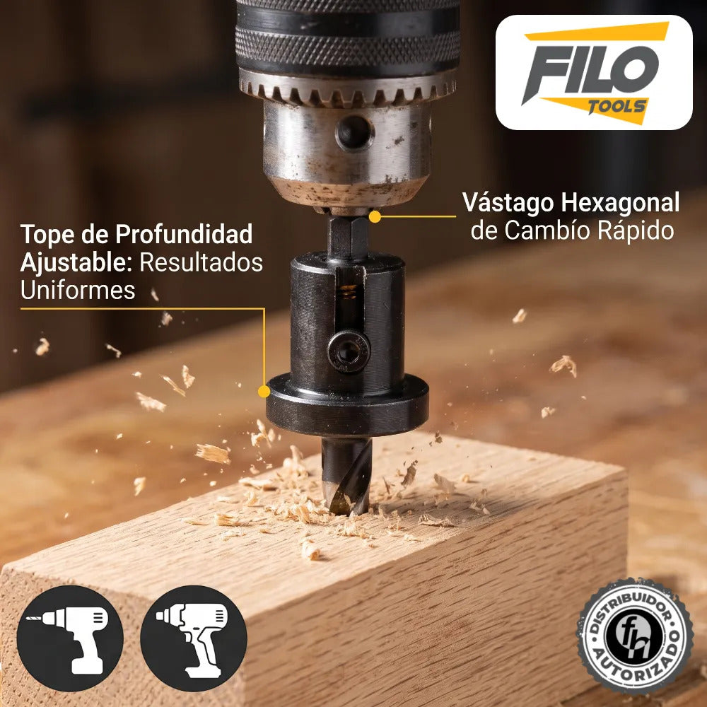 Avellanador Carburo Con Tope De Profundidad Y Broca Titanio