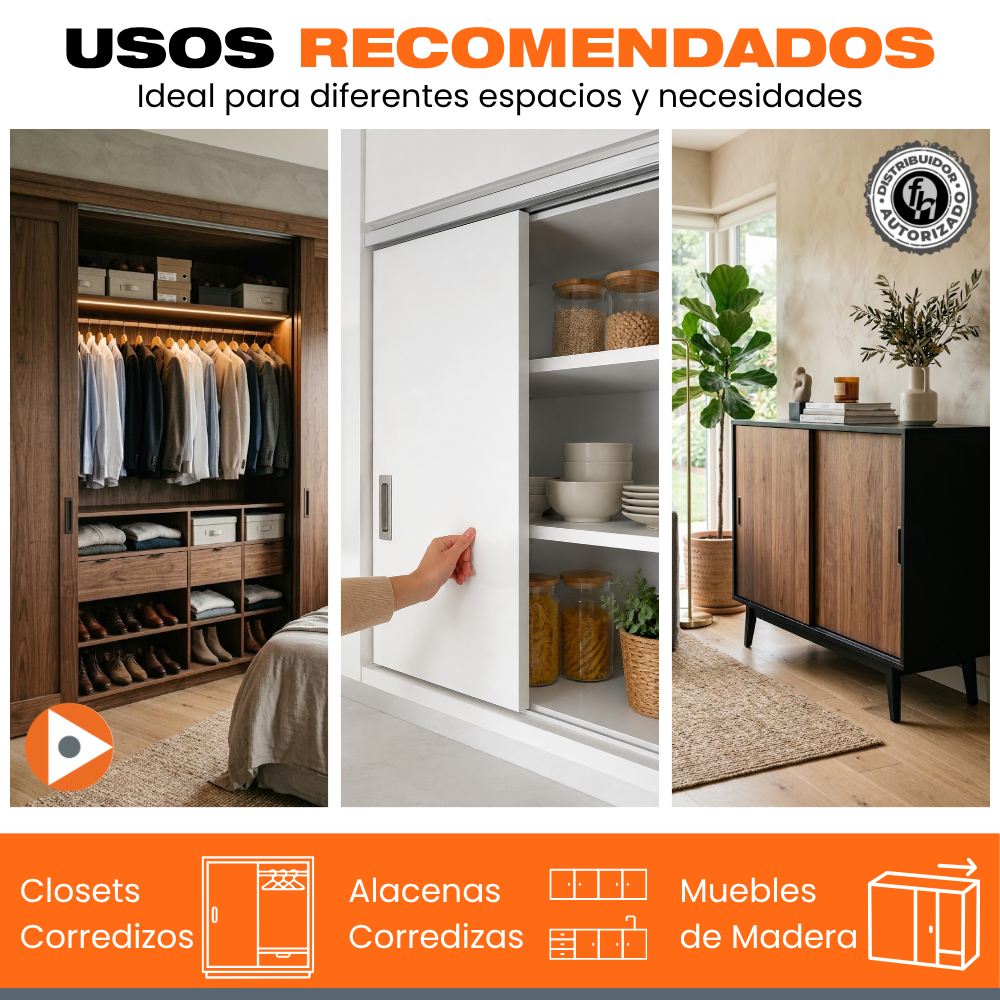 Kit Sistema Corredizo Para Clóset Ducloset Doble Ducasse Con Riel Aluminio Doble J 1.5m