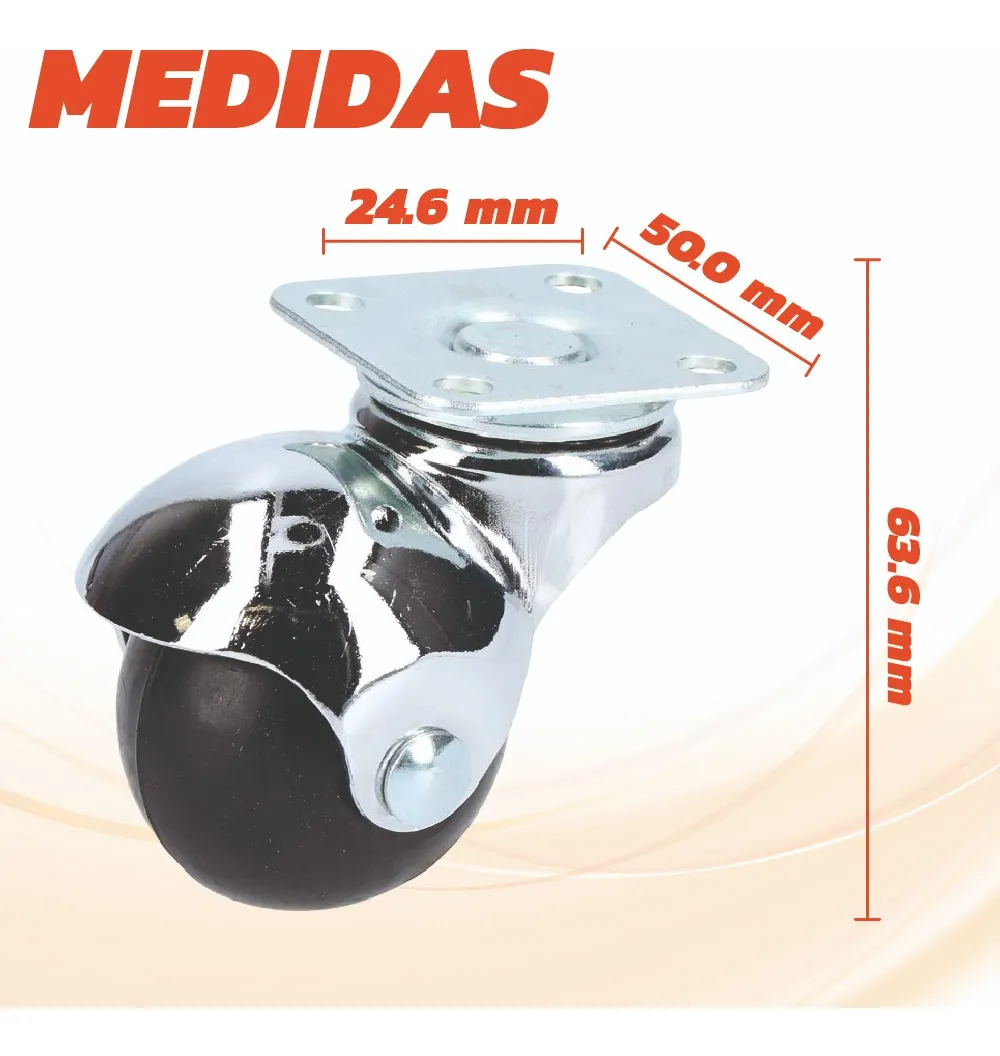 Rodaja Bola Giratoria 50 mm Con Placa Hule Negro