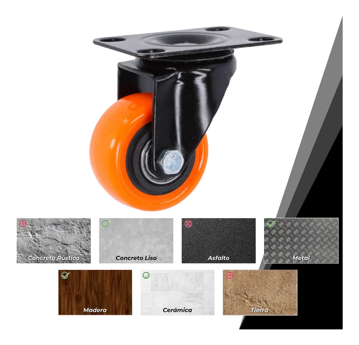 Rodaja Giratoria Rueda Naranja 50 mm Doble Balero