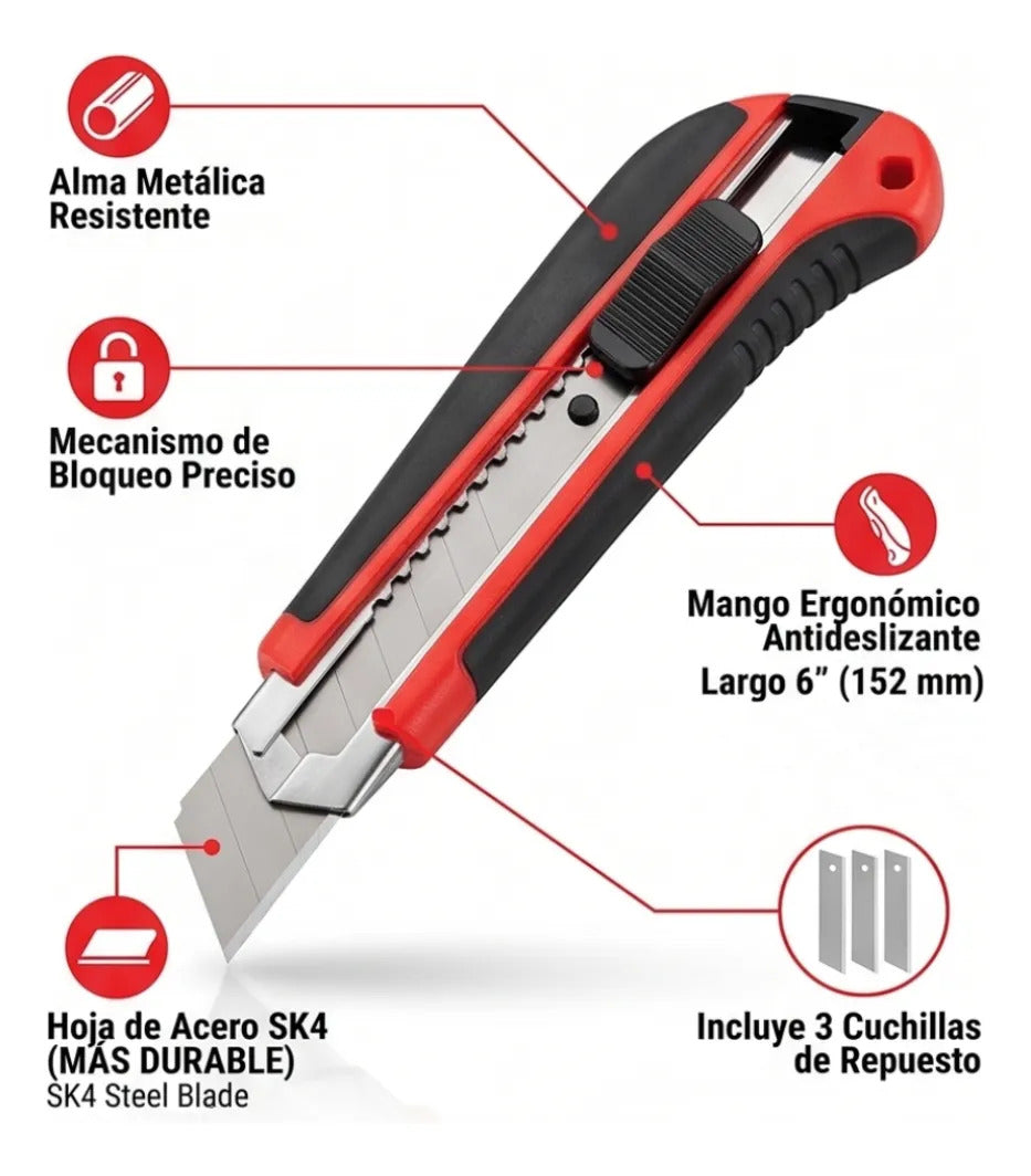 Cutter Reforzado Profesional Alma Metálica Y Repuestos 12201