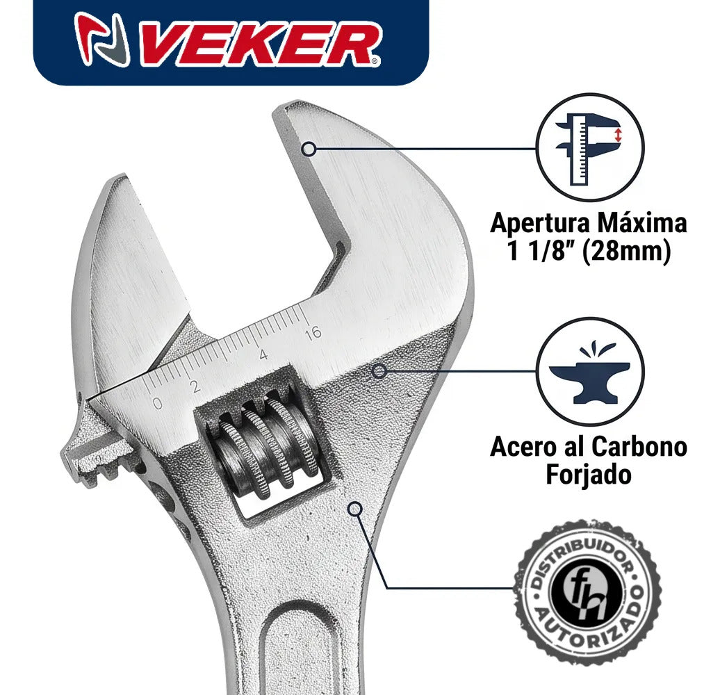 Llave Perico Ajustable 10 Pulgadas Pavonada Veker 12472