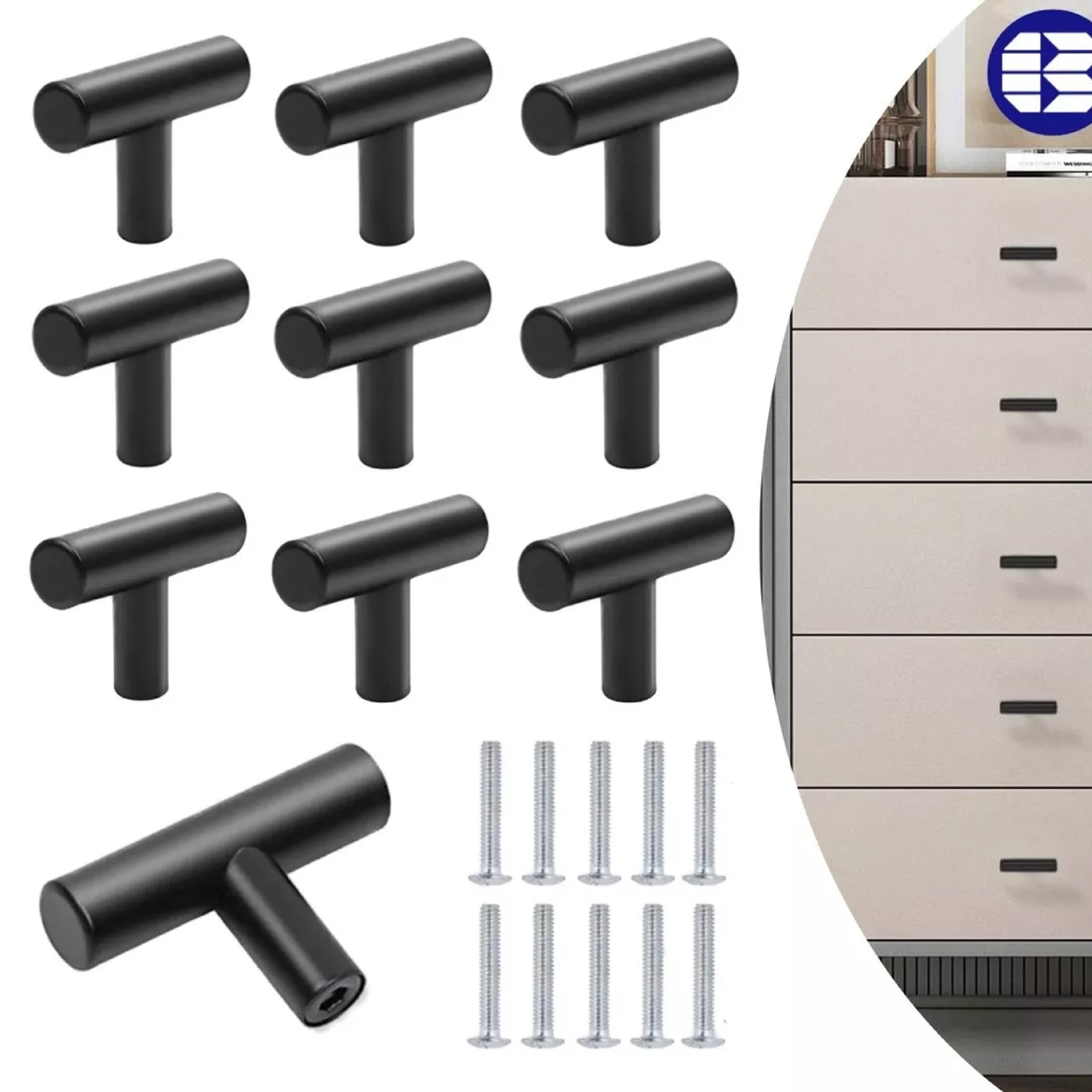 Jaladera Manija De Barra Hueca 4 cm Negro Mate Con Tornillo